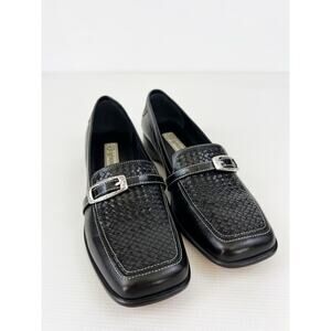 Brighton Womens Loafers Size 8M Joslyn Black Woven Leather Square Toe Never Worn